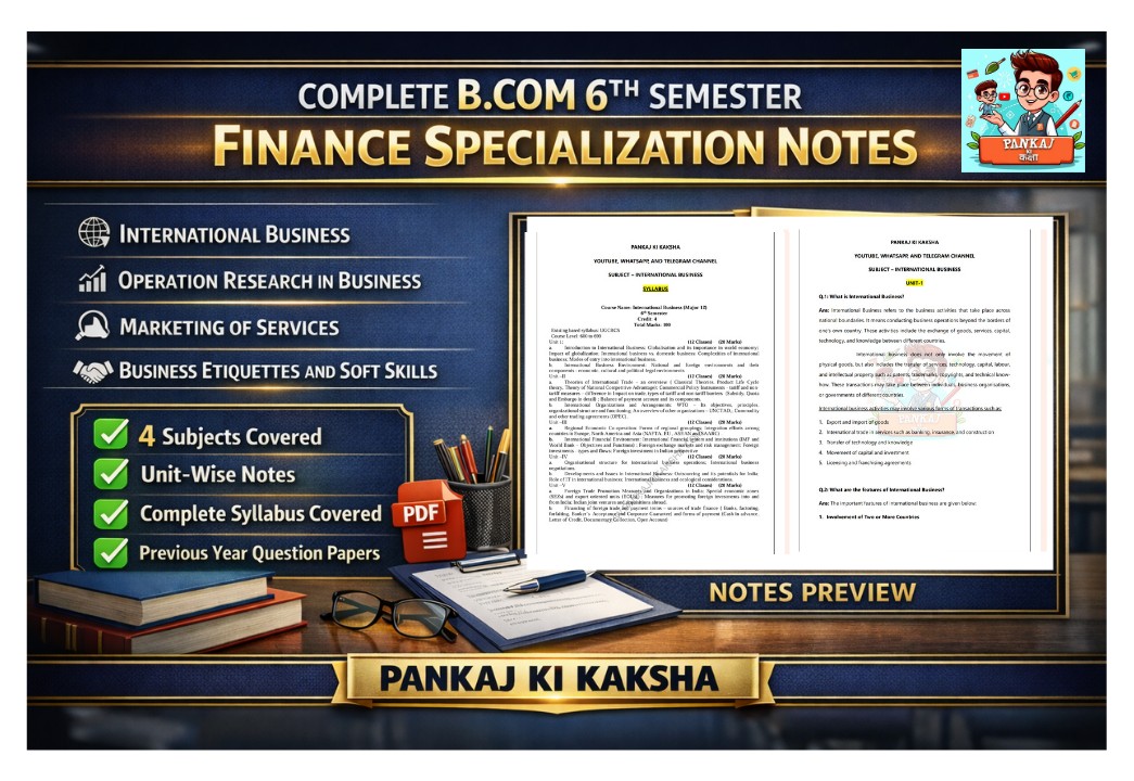 B.Com 6th Semester COMBO (Finance Major) Study Materials